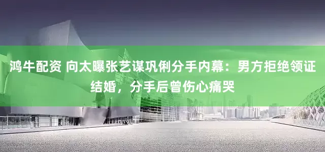 鸿牛配资 向太曝张艺谋巩俐分手内幕：男方拒绝领证结婚，分手后曾伤心痛哭